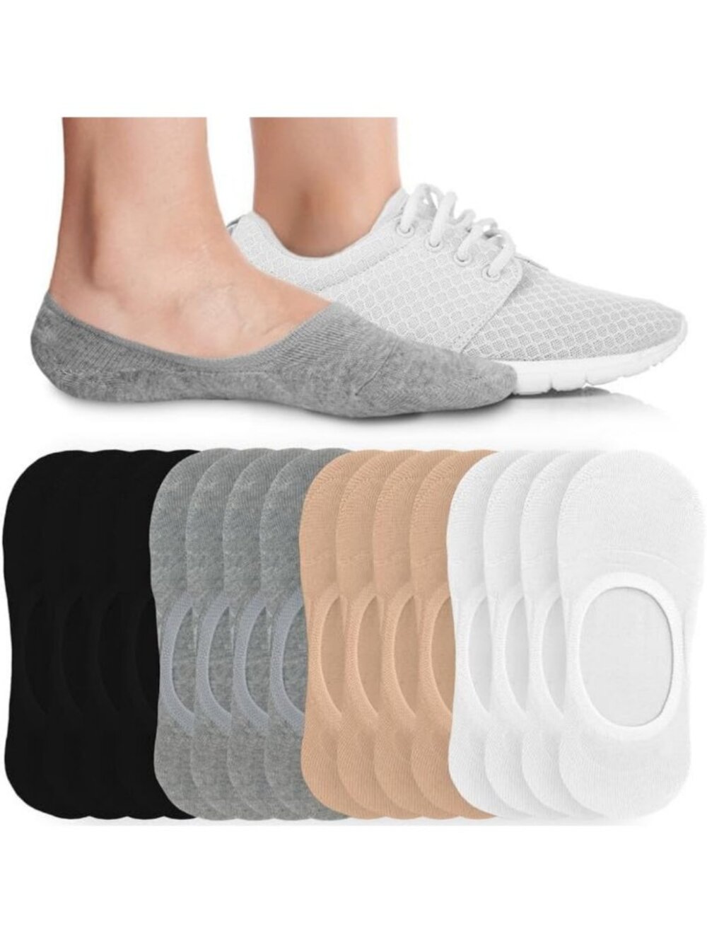 Invisible No Show Socks for Women, Non-Slip Low Cut Liner, Soft & Stretchable